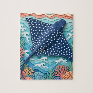 Cut-Paper Spotted Eagle Ray Coral Reef Jigsaw Puzzle