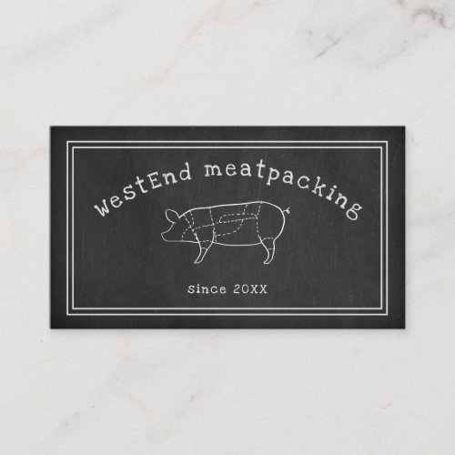 cut pig diagram butcher shop chalkboard business card