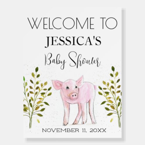 Cut Piggy Watercolor Baby Boy Shower Welcome Sign