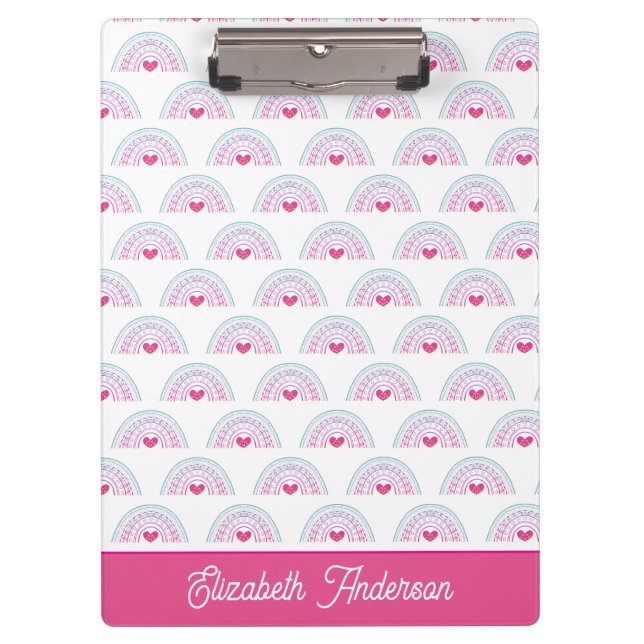 Cut Pink Boho Rainbow Girly Clipboard (Front)