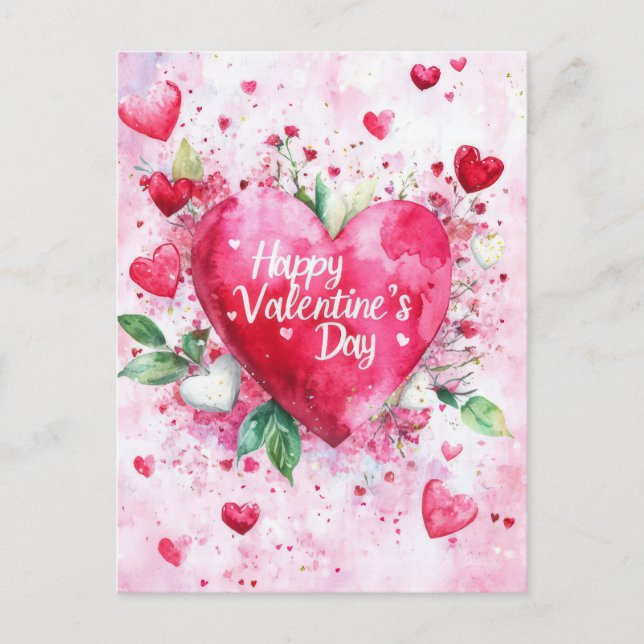 Cut pink Hearts  Valentine's Greeting Postcard (Front)