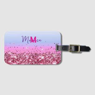 Cut pink Turquoise Purple glitter Faux Glitter Luggage Tag