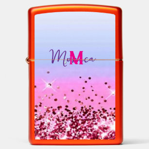 Cut pink Turquoise Purple glitter Faux Glitter Zippo Lighter