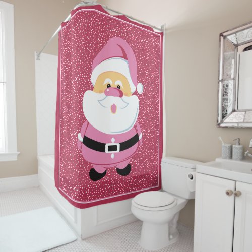 Cut pink whimsical Santa Claus Christmas holiday Shower Curtain