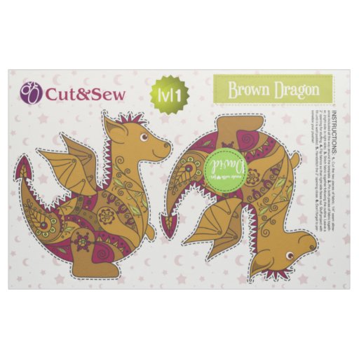 Cut & Sew Brown Dragon - Easy DIY Project Fabric