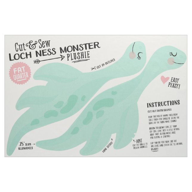 Cut & Sew Loch Ness Monster Fabric - Fun DIY Plush (Fat Quarter)