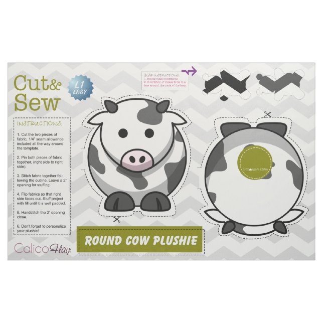 Cut & Sew: Round Cow Plush Pillow Fabric (Fat Quarter)