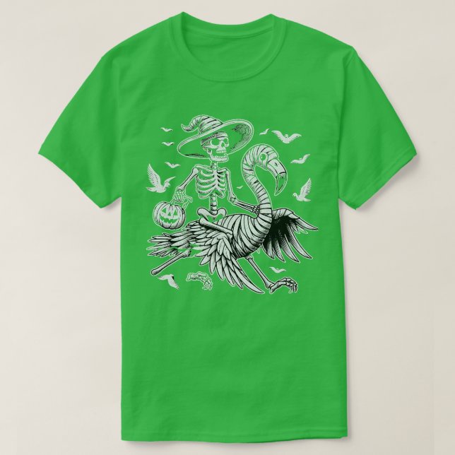 Cut Spooky Flamingo Skeleton Halloween T-Shirt (Design Front)