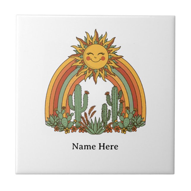 Cut sun rainbow cactus custom name coffe mug ceramic tile (Front)