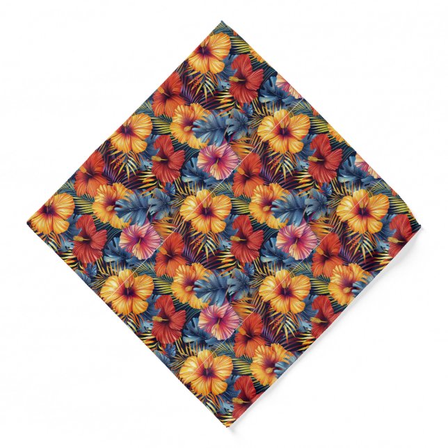 Cut tiled tropical flowers tiled pattern  bandana (Front)
