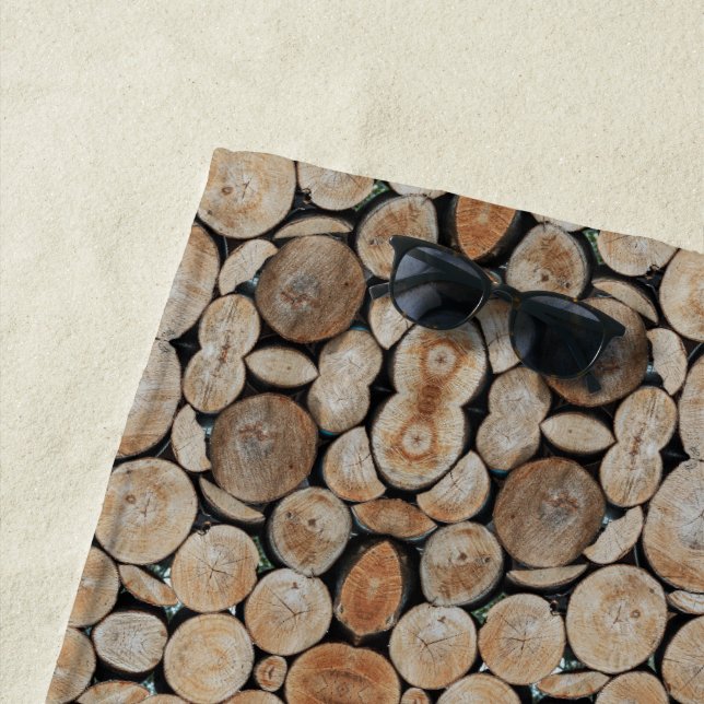 Cut Tree Branch Logs Stacked Pattern Photograph Beach Towel (In Situ)