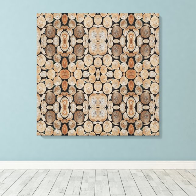 Cut Tree Branch Logs Stacked Pattern Photograph Canvas Print (Insitu(Wood Floor))