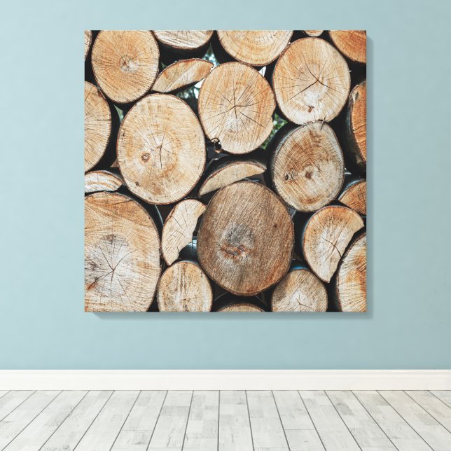 Cut Tree Branch Logs Stacked Pattern Photograph Canvas Print (Insitu(Wood Floor))