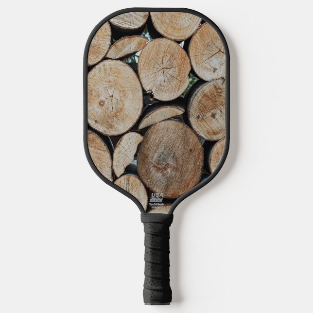 Cut Tree Branch Logs Stacked Pattern Photograph Pickleball Paddle (Front)