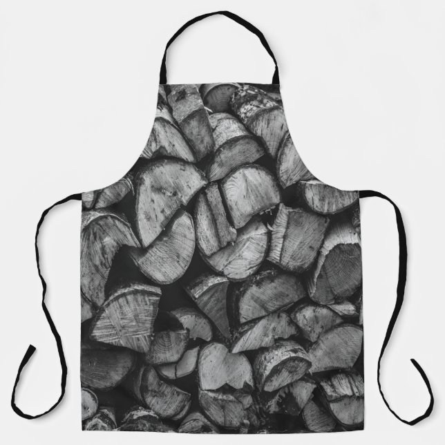 Cut Tree Logs Stacked Together Black & White Photo Apron (Front)
