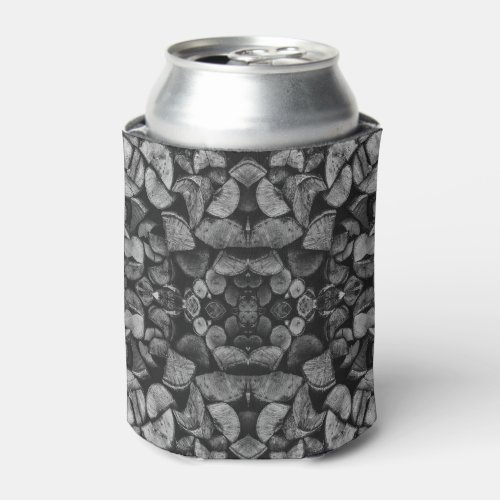 Cut Tree Logs Stacked Together Black & White Photo Can Cooler