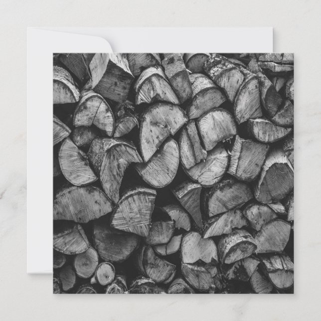 Cut Tree Logs Stacked Together Black & White Photo Card (Front)