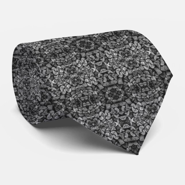 Cut Tree Logs Stacked Together Black & White Photo Neck Tie (Rolled)