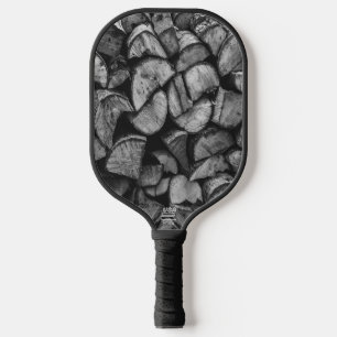 Cut Tree Logs Stacked Together Black & White Photo Pickleball Paddle