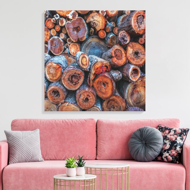 Cut Tree Logs Stacked Together Pattern Photograph Canvas Print (Insitu(LivingRoom))