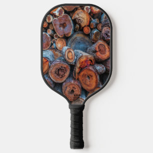 Cut Tree Logs Stacked Together Pattern Photograph Pickleball Paddle