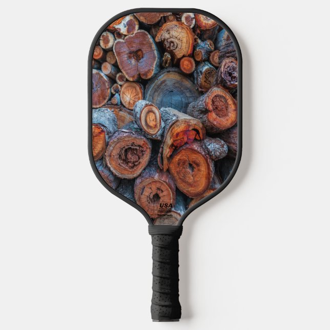 Cut Tree Logs Stacked Together Pattern Photograph Pickleball Paddle (Front)