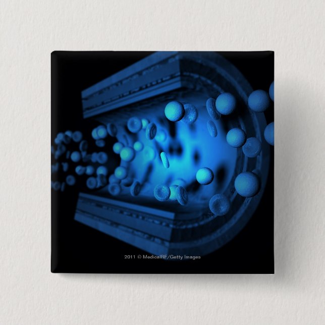 Cut view of blood cells in an artery button (Front)