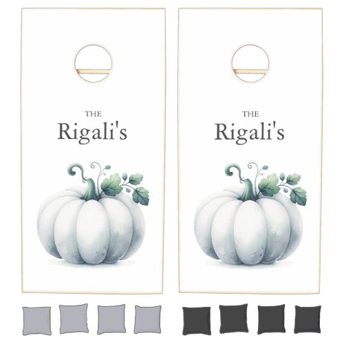 Cut White Pumpkin Fall Family  Cornhole Set