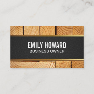 Cut Wood   Black Leather Gold Trim Business Card