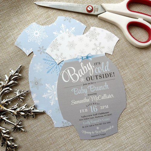 Cut_Your_Own Baby Bodysuit Blue Snowflake Shower Invitation