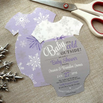Cut-Your-Own Baby Bodysuit Purple Snowflake Shower Invitation