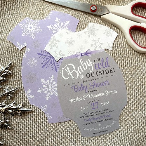 Cut_Your_Own Baby Bodysuit Purple Snowflake Shower Invitation