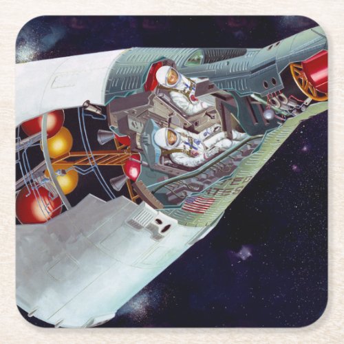 Cutaway A Two_Person Gemini Spacecraft In Flight Square Paper Coaster