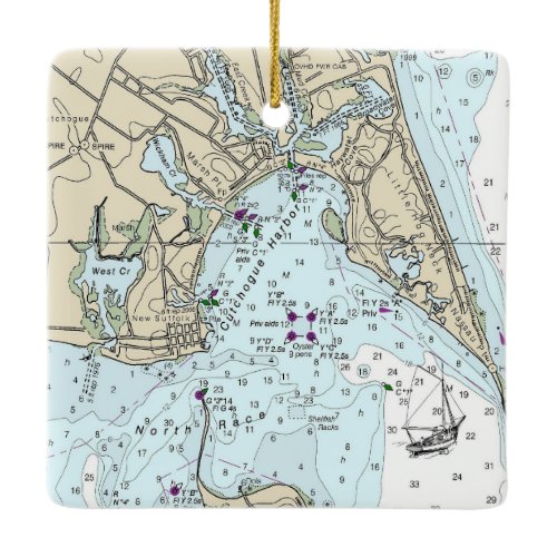 Cutchhogue Habor Nautical Chart Ceramic Ornament