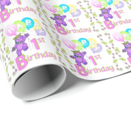 Cute1st Birthday Girly Purple Princess Teddy Bears Wrapping Paper