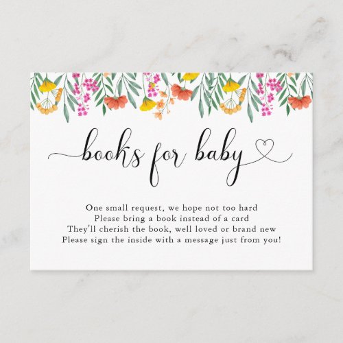 Cute Сolorful Wildflower Books for Baby Request Enclosure Card