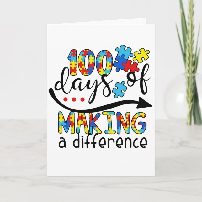 Cute 100 Days Making A Difference Puzzle Inclusion Card (Front)