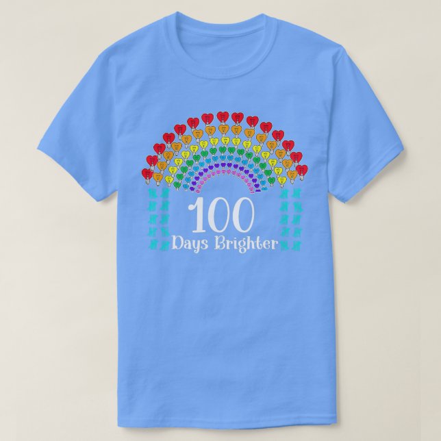 Cute 100 Days of School 100 Days Brighter Hearts 1 T-Shirt (Design Front)