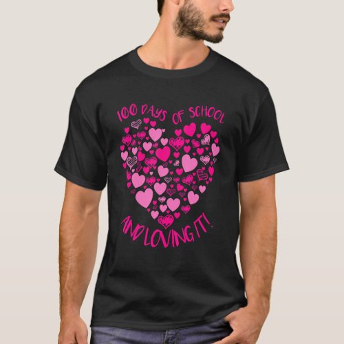 Cute 100 Days Of School And Loving It Pink Hearts  T_Shirt