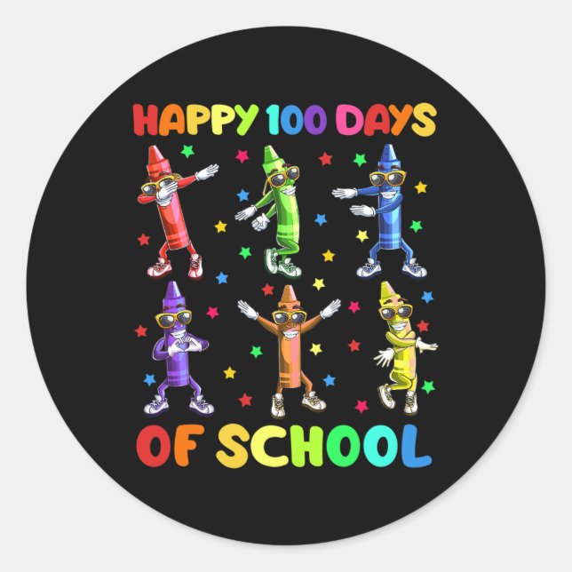 Cute 100 Days Of School Crayons Dancing 100th Day  Classic Round Sticker (Front)