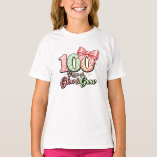 Cute 100 Days of School Glow and Grow Bow Floral T-Shirt