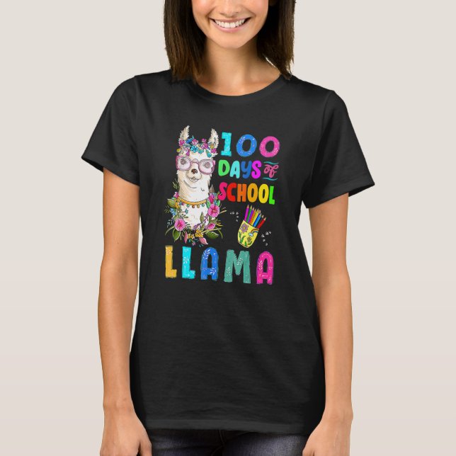 Cute 100 Days of School No Probllama Llama Back To T-Shirt (Front)