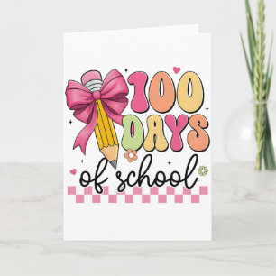 Cute 100 Days Of School Pencil Bow Classroom Theme Card