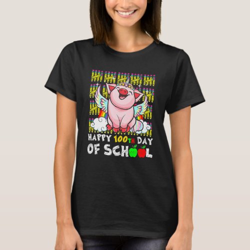 Cute 100 Days Of School Pig Face Mask Virtual Teac T_Shirt
