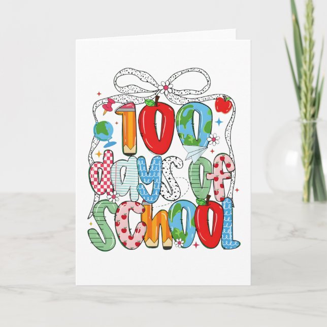 Cute 100 Days Of School Pink Hearts Classroom Card (Front)