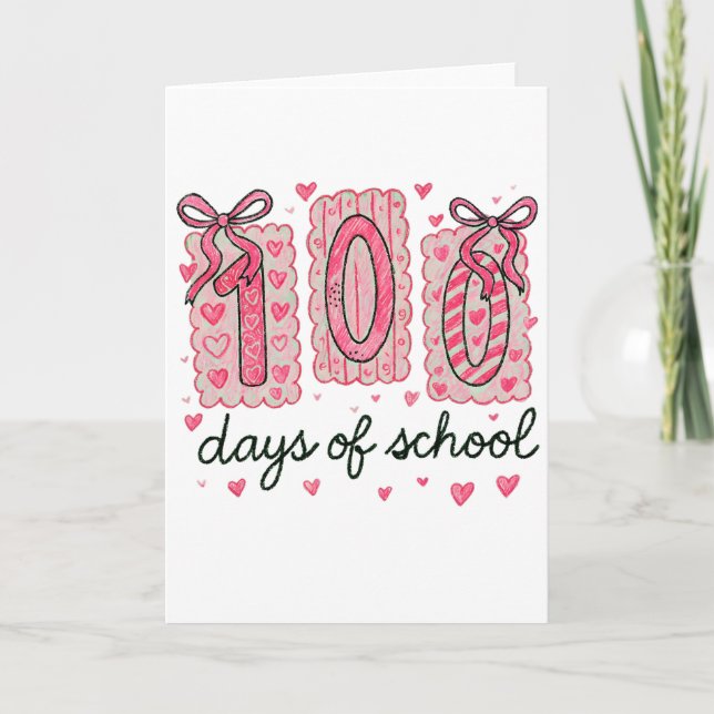 Cute 100 Days Of School Pink Hearts Classroom Card (Front)
