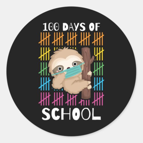 Cute 100 Days Of School Sloth Face Mask Virtual Te Classic Round Sticker