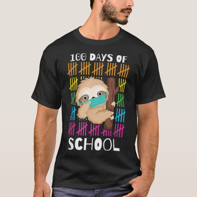 Cute 100 Days Of School Sloth Face Mask Virtual Te T-Shirt (Front)