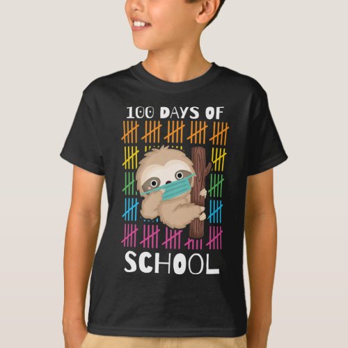 Cute 100 Days Of School Sloth Face Mask Virtual Te T_Shirt
