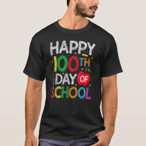 Cute 100 Days Of School Teacher And Kids Happy 100 T-Shirt